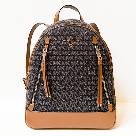 Michael Kors Brooklyn Medium Backpack MK Signature Denim Multi - Picture 2 of 10